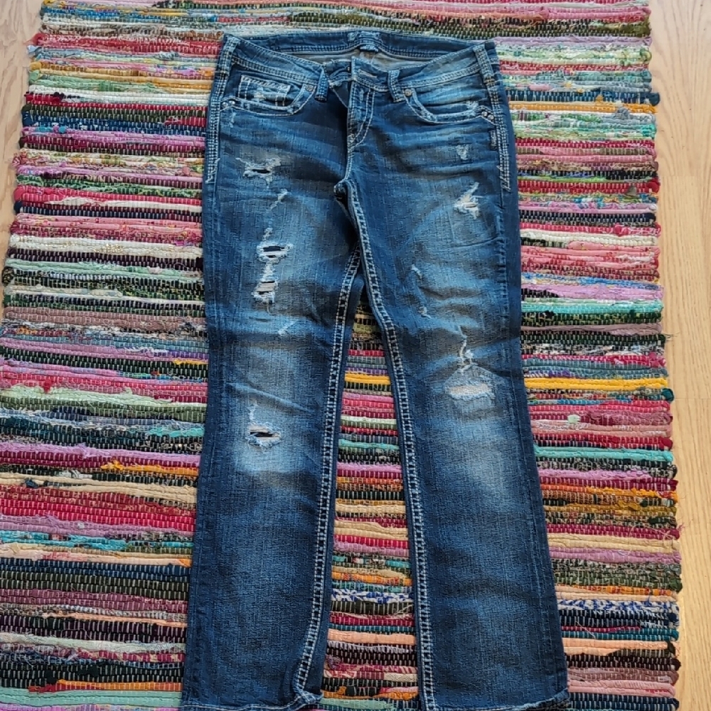 Silver Jeans Blue Straight Leg Distressed Denim